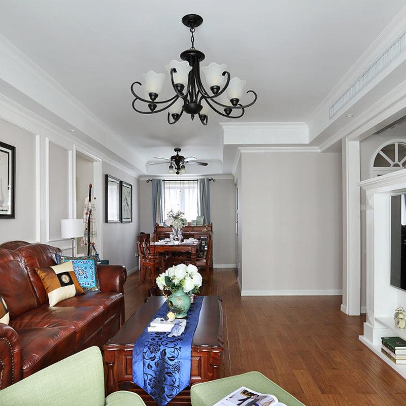 Black 4/6/8-Bulb Ceiling Chandelier Frosted Glass Light - Rebooters