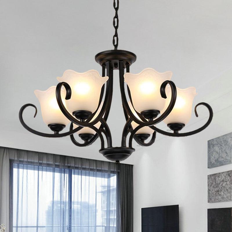 Black 4/6/8-Bulb Ceiling Chandelier Frosted Glass Light - Rebooters