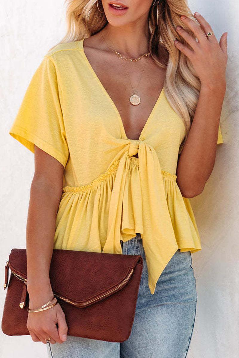 Women's Daily Bandage Blouse With V-Neck And Bow Front Rebooters Womens Shirts