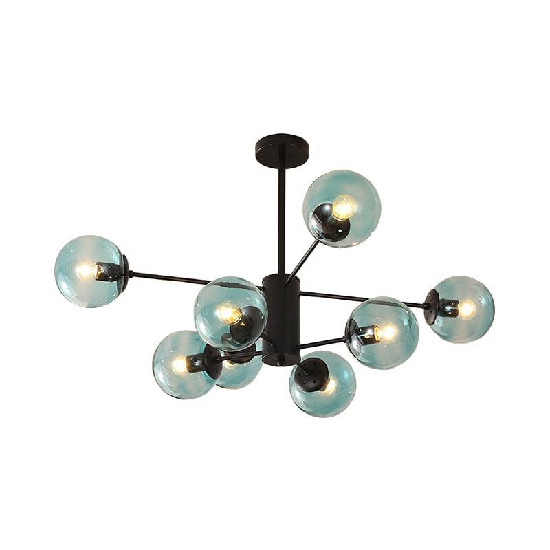 Amber Blue Clear Glass Spherical Chandelier Light Post Modern Black Pendant Lamp - Rebooters