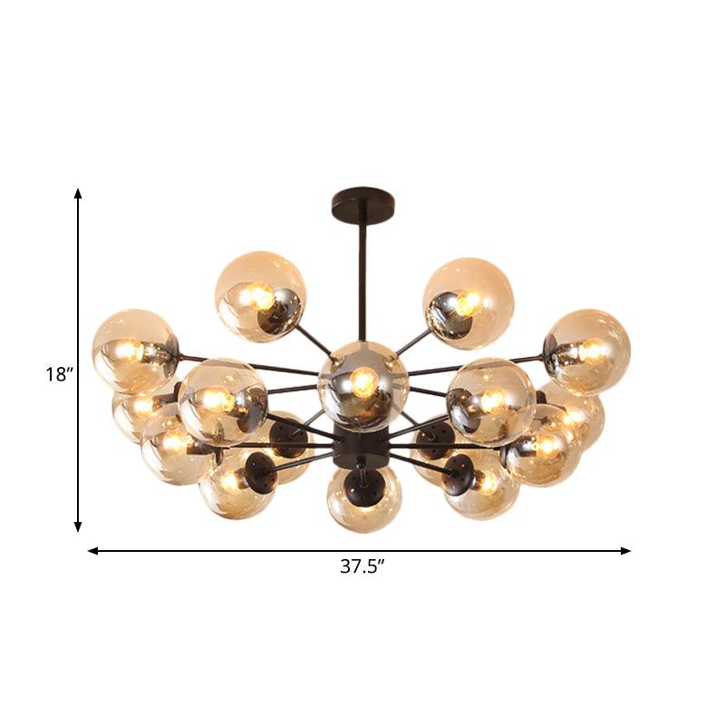 Amber Blue Clear Glass Spherical Chandelier Light Post Modern Black Pendant Lamp - Rebooters