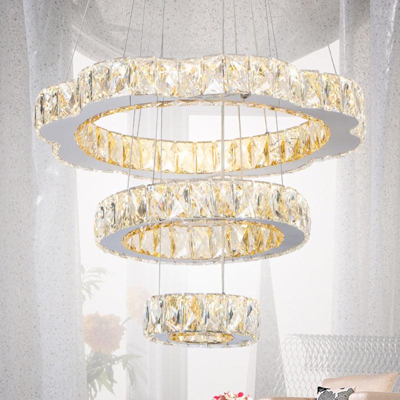 Beveled Crystal 3-Tier Down Lighting LED Chrome Chandelier - Rebooters