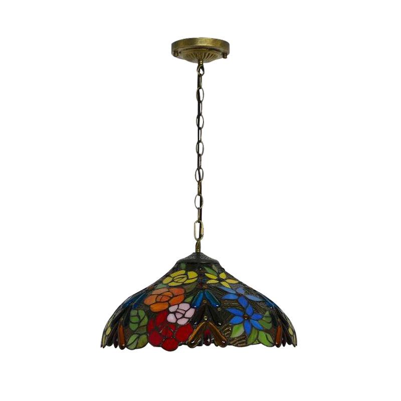 3 Bulbs Bloom Ceiling Lamp Victorian Stained Glass Pendant - Rebooters
