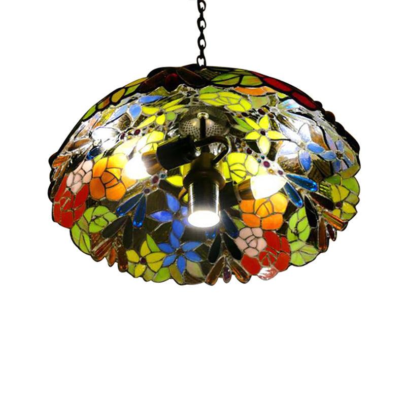 3 Bulbs Bloom Ceiling Lamp Victorian Stained Glass Pendant - Rebooters