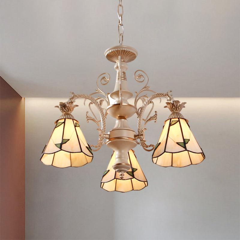 3/5-Light Conic Pendant Chandelier Mission White Stained Glass - Rebooters