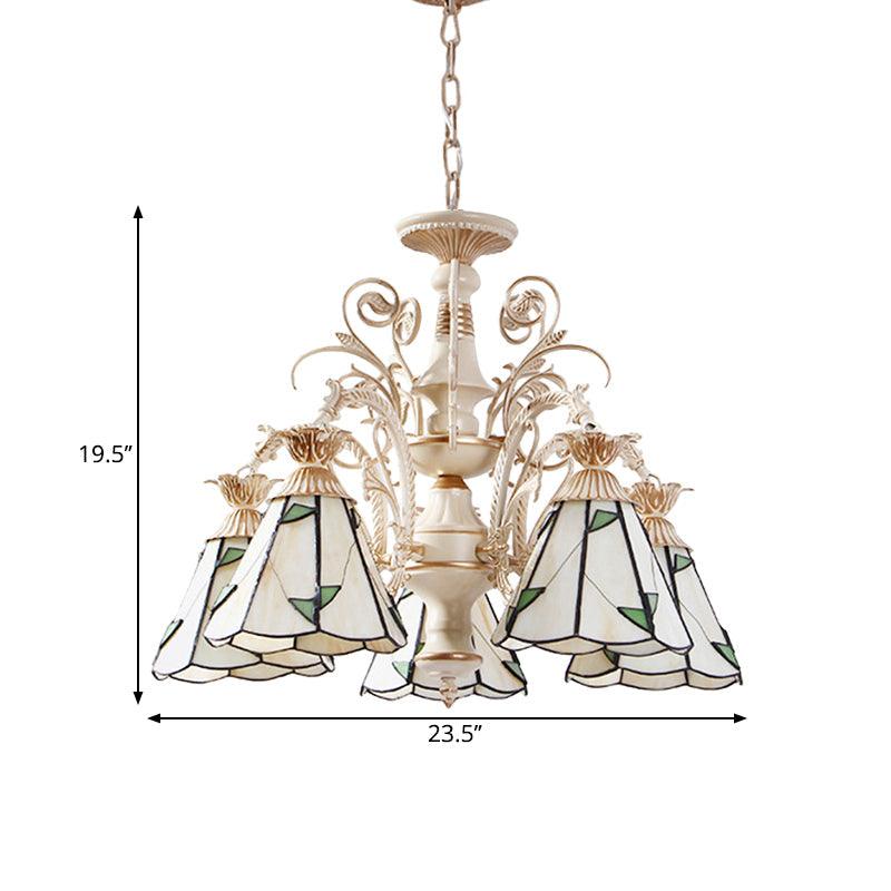 3/5-Light Conic Pendant Chandelier Mission White Stained Glass - Rebooters