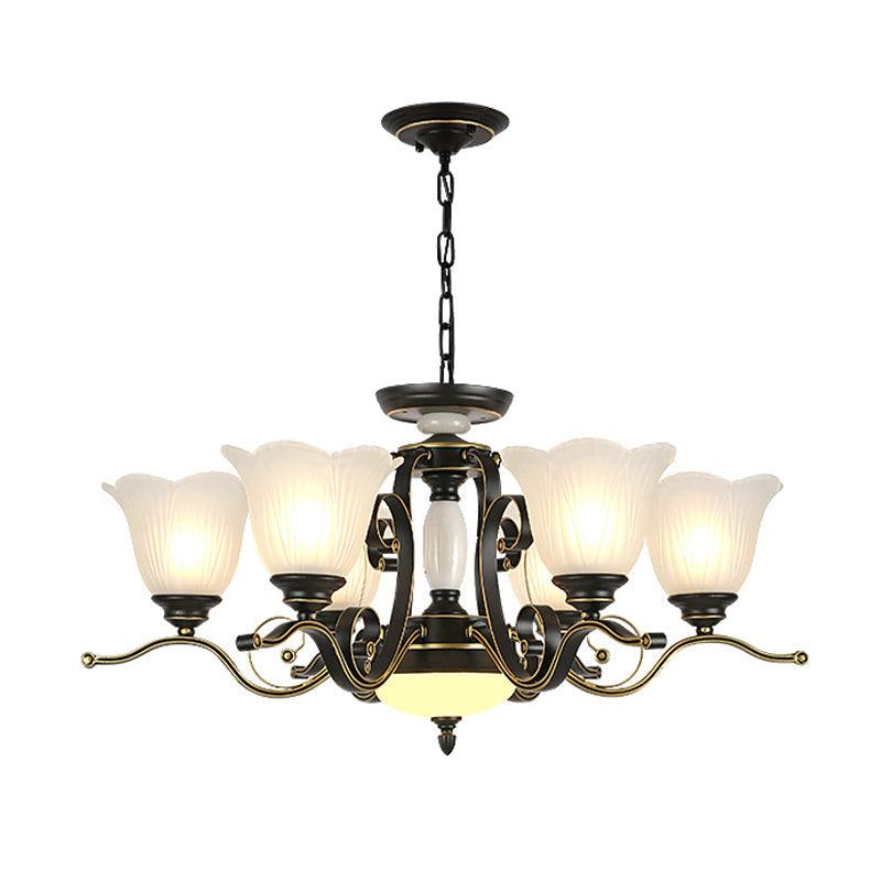 3/6 Heads Blossom Chandelier Lamp Traditional Black Opaline Glass - Rebooters