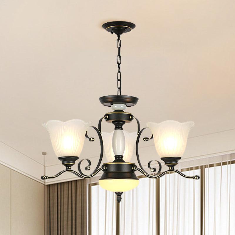 3/6 Heads Blossom Chandelier Lamp Traditional Black Opaline Glass - Rebooters