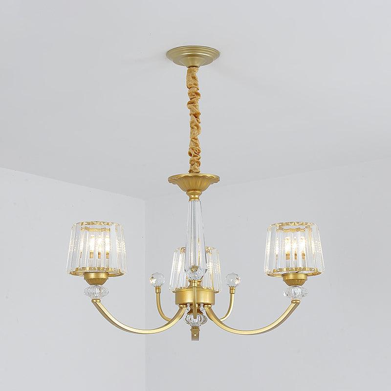 Barrel Dining Room Chandelier Lighting Crystal Block 3/6 Lights Modern Pendant Gold - Rebooters