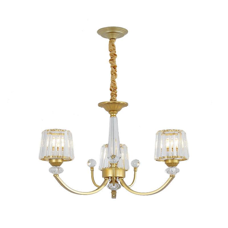 Barrel Dining Room Chandelier Lighting Crystal Block 3/6 Lights Modern Pendant Gold - Rebooters