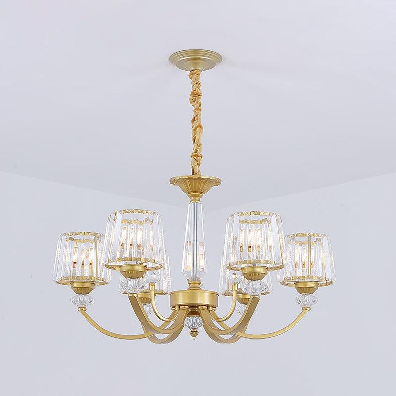 Barrel Dining Room Chandelier Lighting Crystal Block 3/6 Lights Modern Pendant Gold - Rebooters