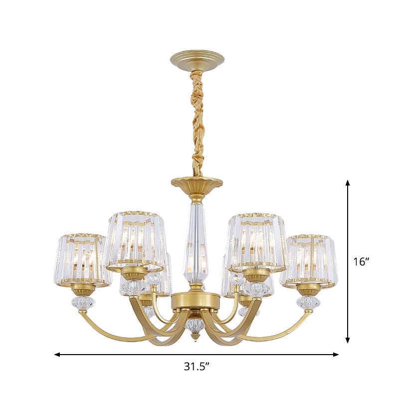 Barrel Dining Room Chandelier Lighting Crystal Block 3/6 Lights Modern Pendant Gold - Rebooters