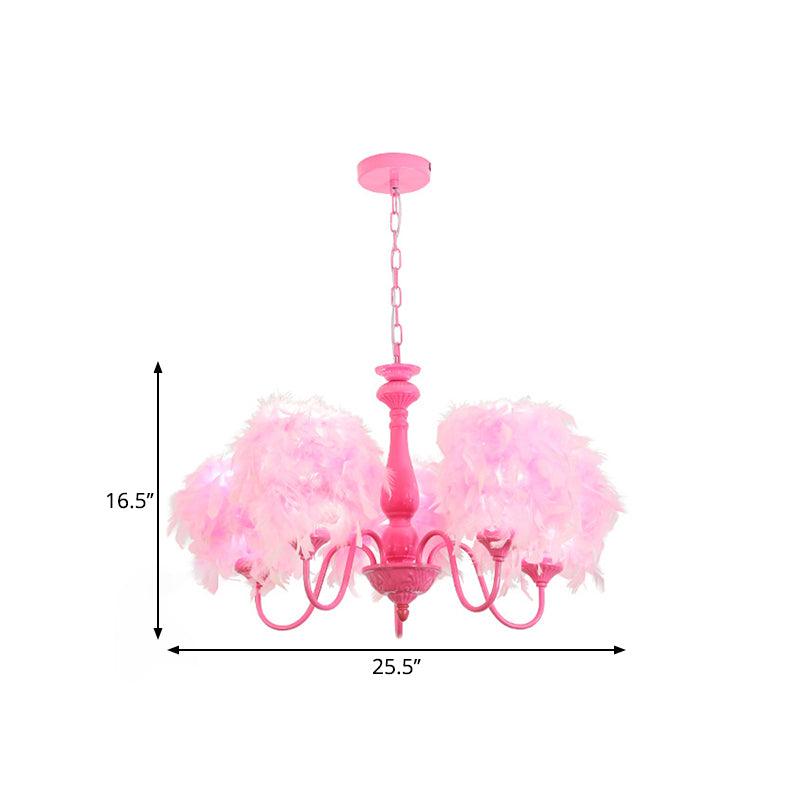 5 Lights Pink Curvy Arm Chandelier Lamp Kids Metal Lighting - Rebooters