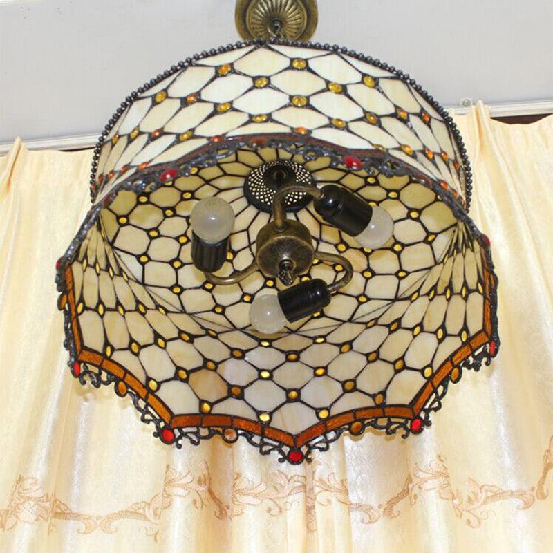Beige Jeweled Ceiling Lamp Tiffany Stylish 3 Heads Pendant - Rebooters