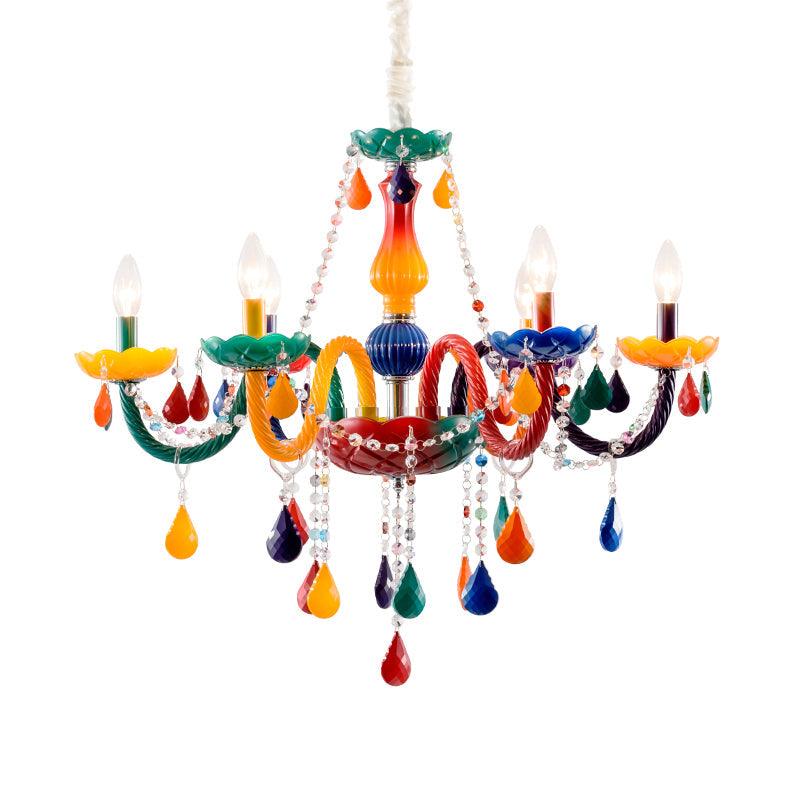 Beautiful Multi-Color Chandelier Candle 6 Lights Glass Pendant Light - Rebooters