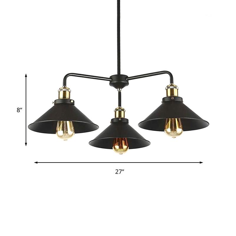 3/4/5 Heads Conical Chandelier Lamp Black Metallic Light - Rebooters