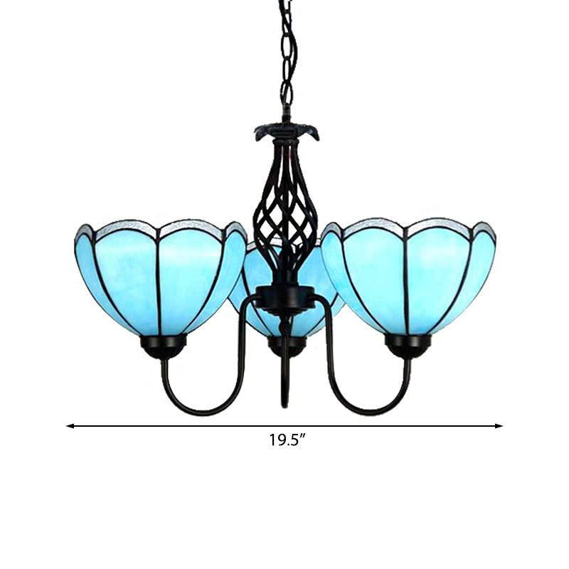 3 Lights Scalloped Chandelier Light Tiffany Blue Pendant - Rebooters
