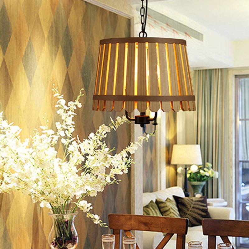 12.5"/16.5" Wide Slatted Chandelier Light Fixture Modern Wooden Pendant for Dining Room - Rebooters