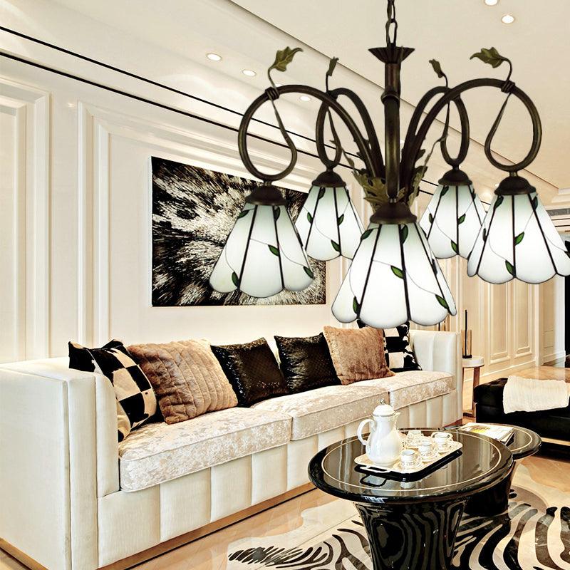 Beige Glass Cone Chandelier Light with Metal Chain Vintage Pendant - Rebooters