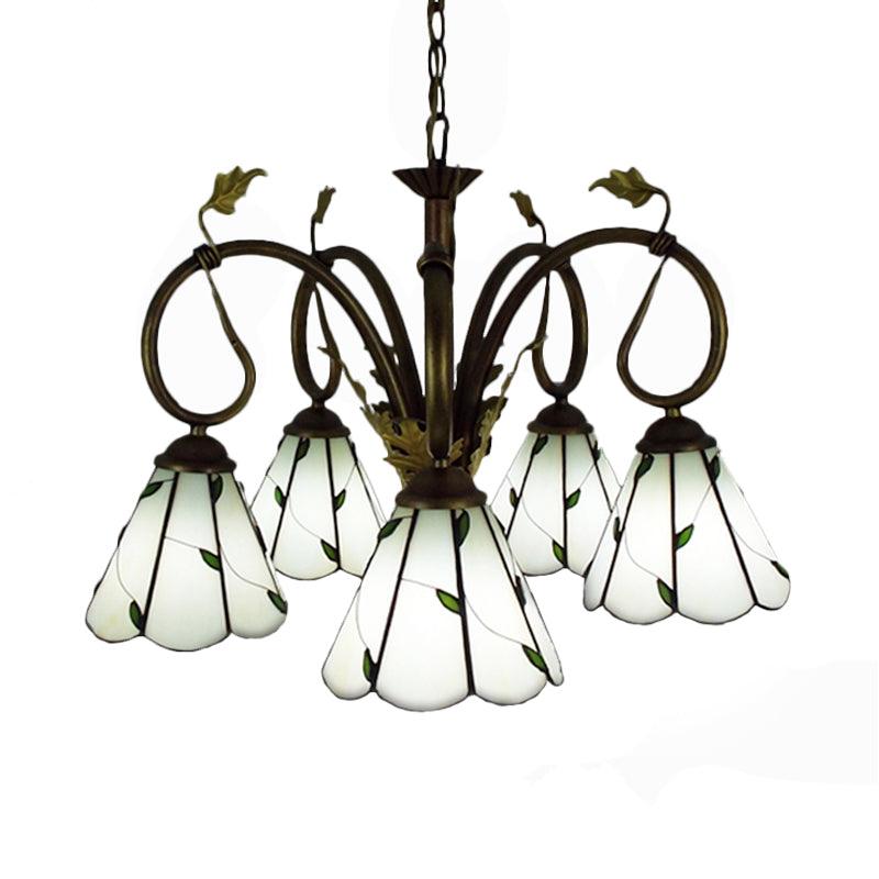 Beige Glass Cone Chandelier Light with Metal Chain Vintage Pendant - Rebooters