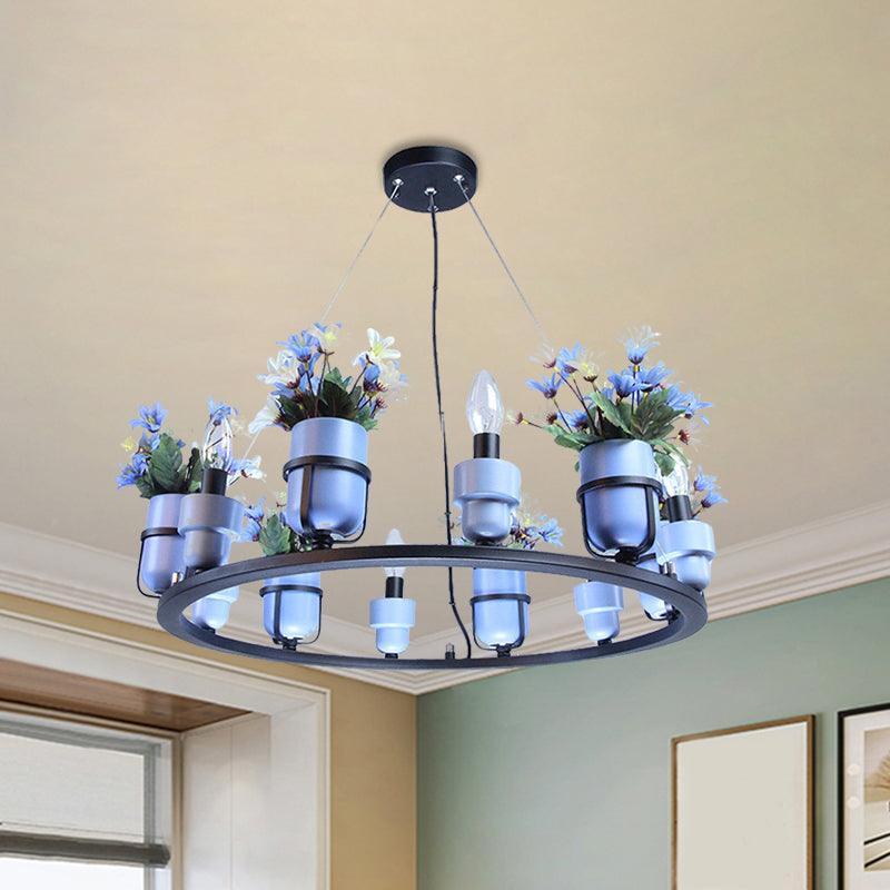 6 Bulbs Metal Chandelier Industrial Pink Blue Pendant Light - Rebooters