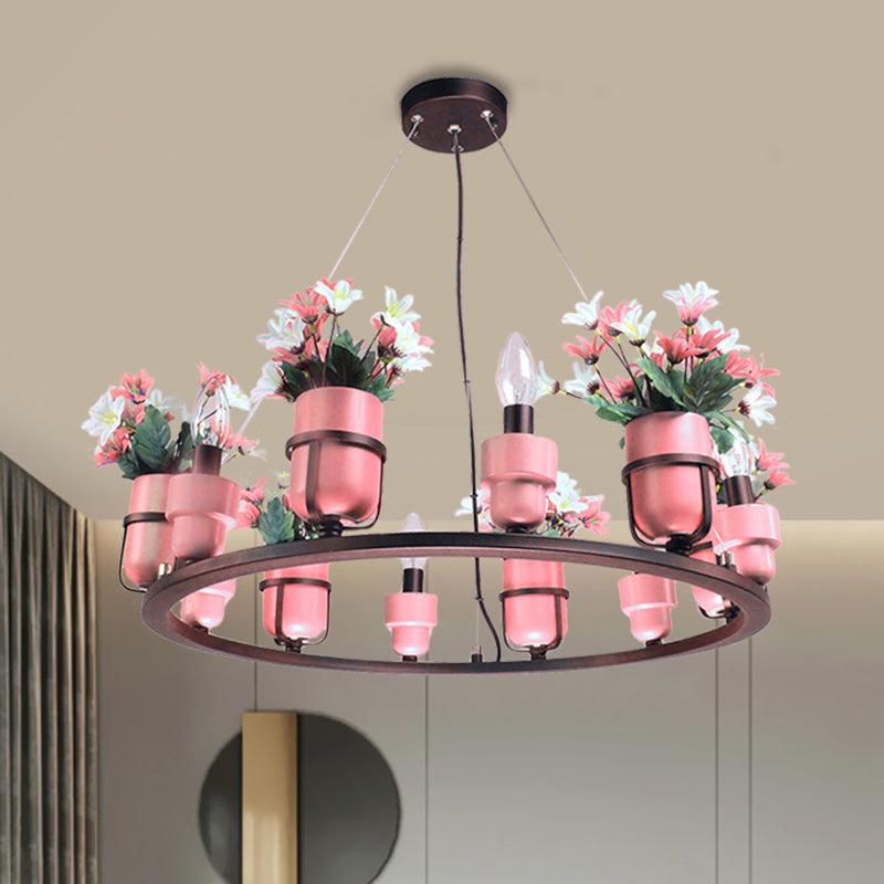 6 Bulbs Metal Chandelier Industrial Pink Blue Pendant Light - Rebooters