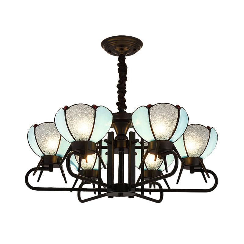 6/8 Lights Bowl Pendant Lighting Adjustable Chain Tiffany Chandelier Lamp in Blue for Foyer - Rebooters