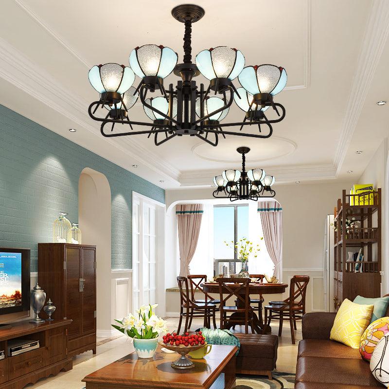 6/8 Lights Bowl Pendant Lighting Adjustable Chain Tiffany Chandelier Lamp in Blue for Foyer - Rebooters