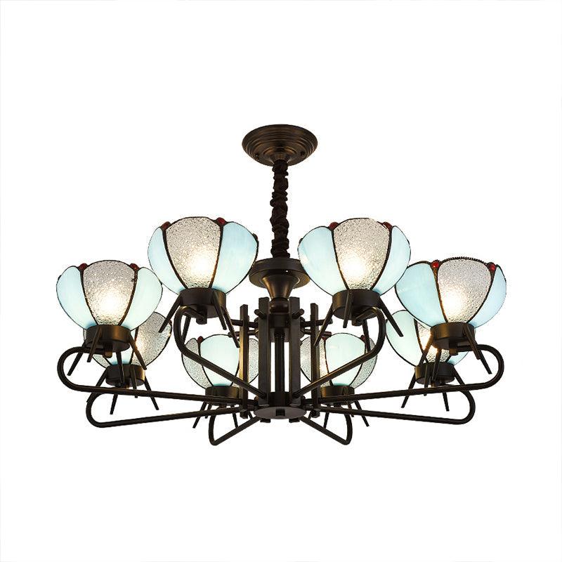 6/8 Lights Bowl Pendant Lighting Adjustable Chain Tiffany Chandelier Lamp in Blue for Foyer - Rebooters