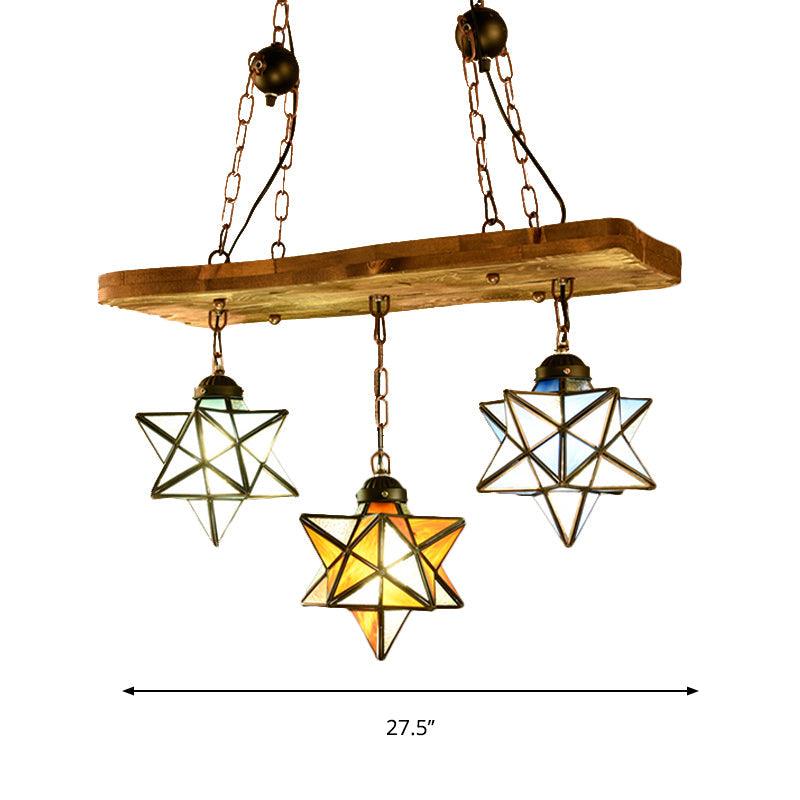 2/3 Lights Rustic Star Chandelier Lamp Colorful Glass Pendant - Rebooters