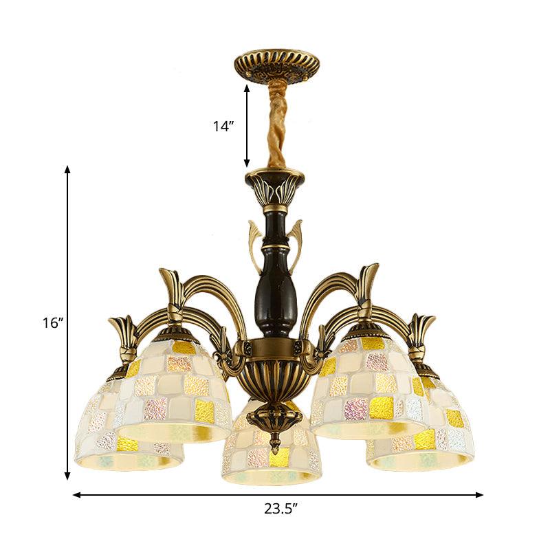 5 Lights Mosaic Hanging Light Vintage Stained Glass Fixture - Rebooters