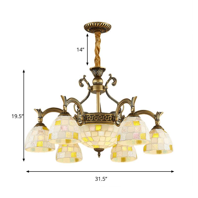 6/8 Lights Domed Chandelier with Mosaic Design White Glass - Rebooters