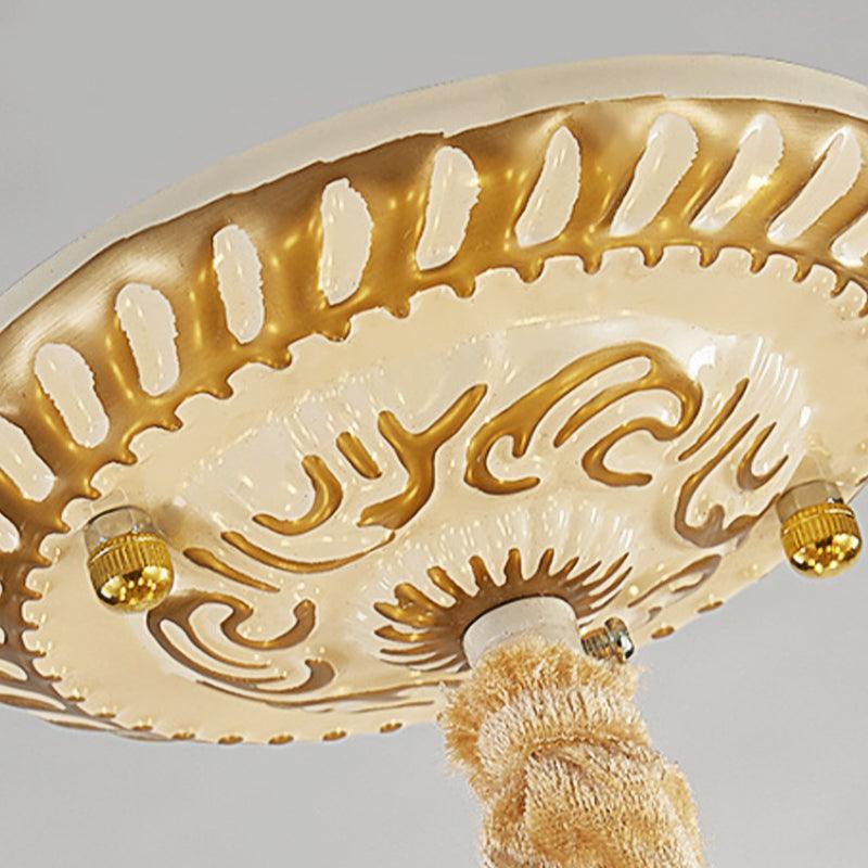 Baroque Bowl Ceiling Hanging Light with Curved Arm 3 Lights Stained Glass Chandelier - Rebooters