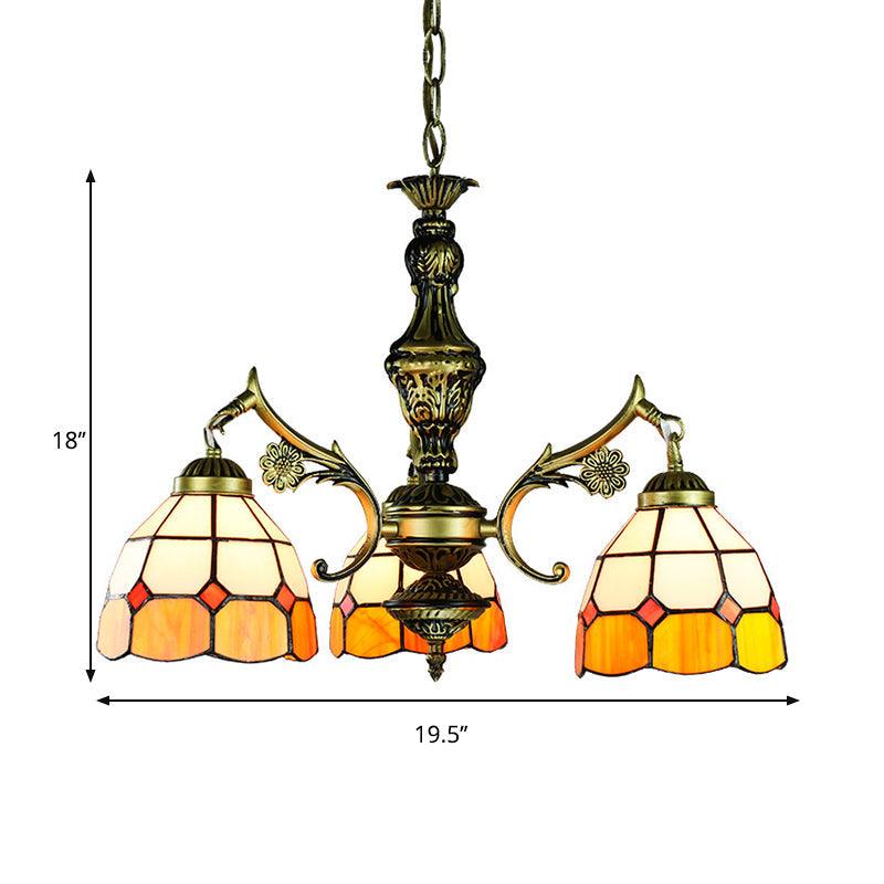 3/5/9/11 Lights Vintage Semi Globe Hanging Ceiling Light Stained Glass Indoor Lighting in Yellow for Library - Rebooters