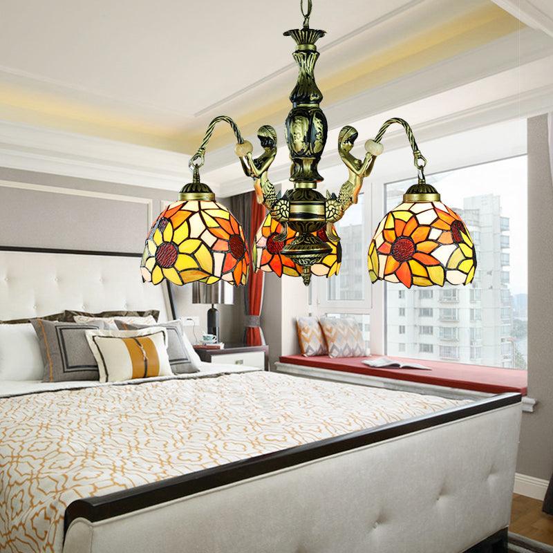 3 Lights Dining Room Ceiling Lamp Baroque Orange Chandelier - Rebooters