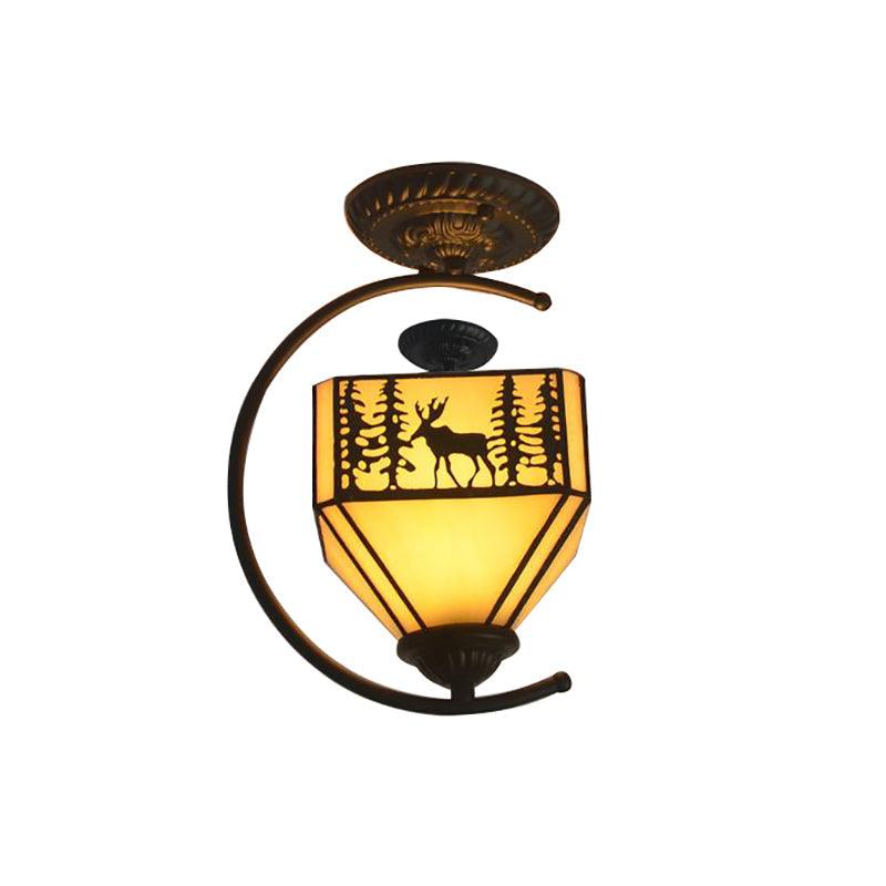 Art Glass Forest Deer Ceiling Lamp with Lodge Shade Beige - Rebooters