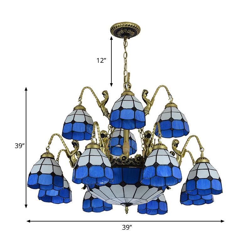 15 Lights Living Room Ceiling Lamp Tiffany Style Blue Chandelier - Rebooters