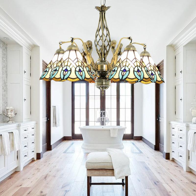 5 Lights Hanging Chandelier Tiffany Peacock Stained Glass Light - Rebooters
