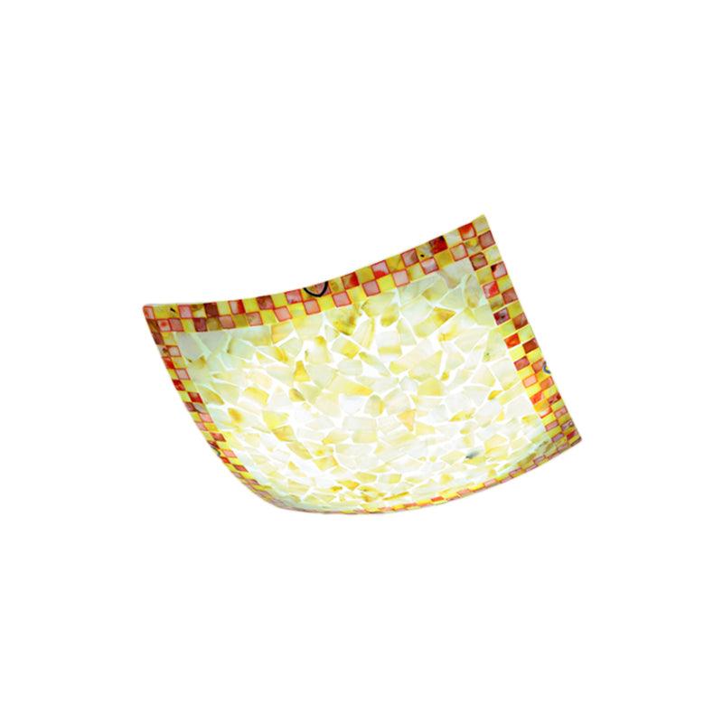 Beige White Light Gray Shell Curved Square Ceiling Mount Light Tiffany Mosaic LED Lamp for Corridor - Rebooters