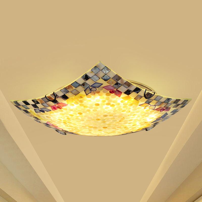 Beige White Light Gray Shell Curved Square Ceiling Mount Light Tiffany Mosaic LED Lamp for Corridor - Rebooters