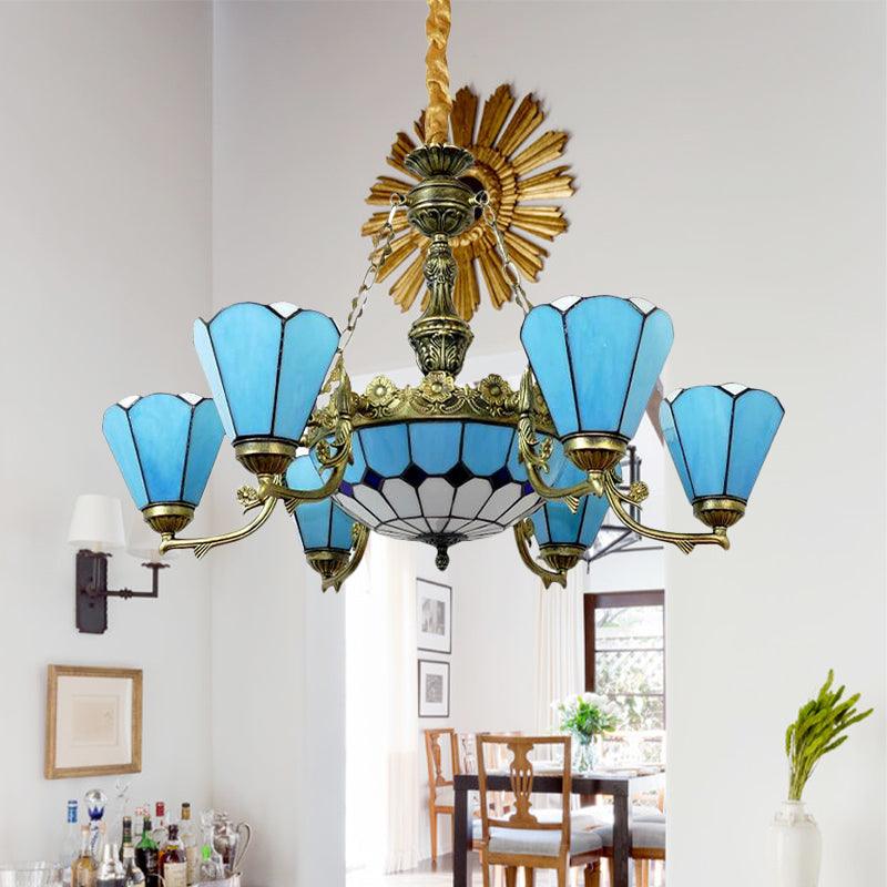 9/7 Lights Cone Hanging Light Antique Tiffany Chandelier Blue - Rebooters
