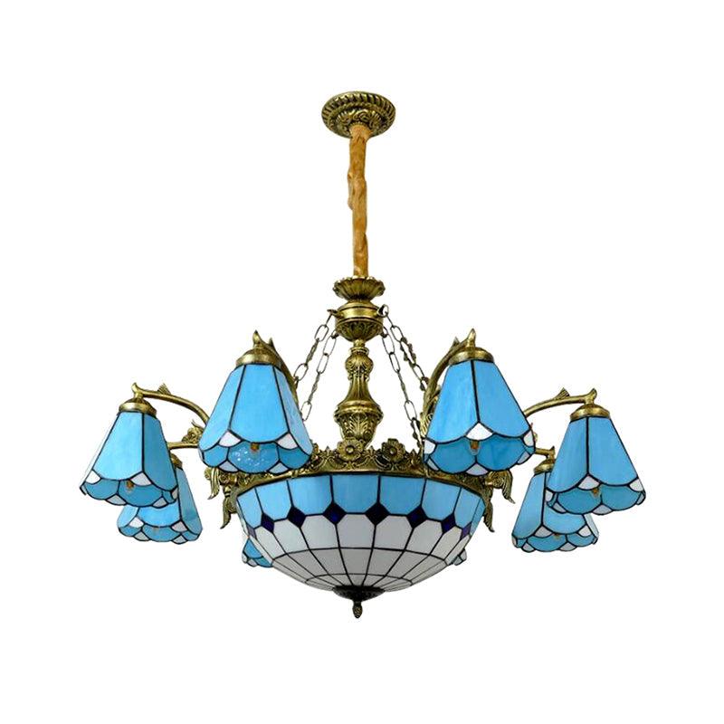 9/7 Lights Cone Hanging Light Antique Tiffany Chandelier Blue - Rebooters