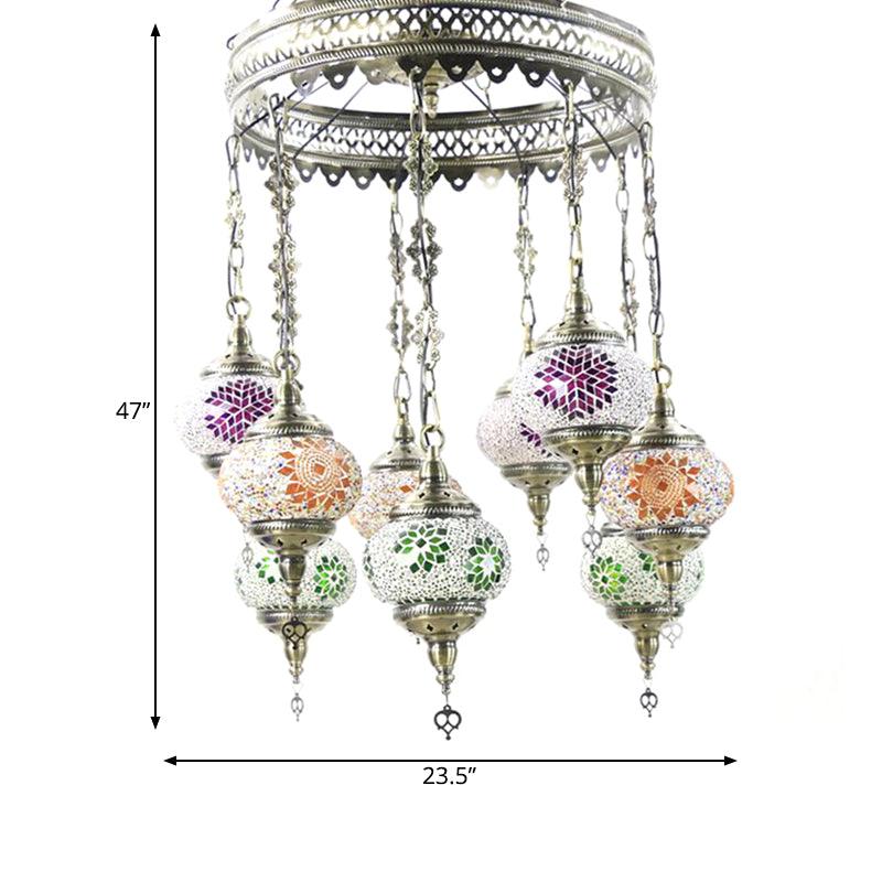 10-Light Oval Chandelier Lamp Bohemia Style Stained Glass - Rebooters