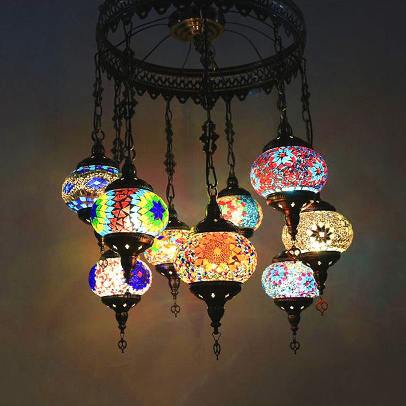 10-Light Oval Chandelier Lamp Bohemia Style Stained Glass - Rebooters