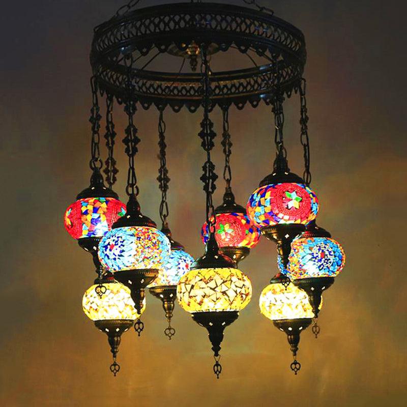 10-Light Oval Chandelier Lamp Bohemia Style Stained Glass - Rebooters