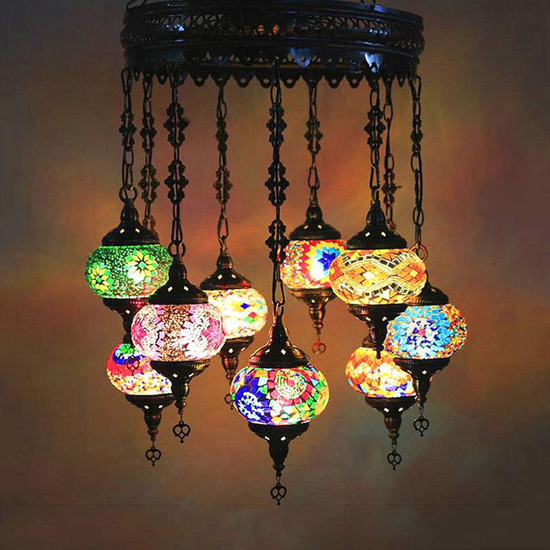10-Light Oval Chandelier Lamp Bohemia Style Stained Glass - Rebooters