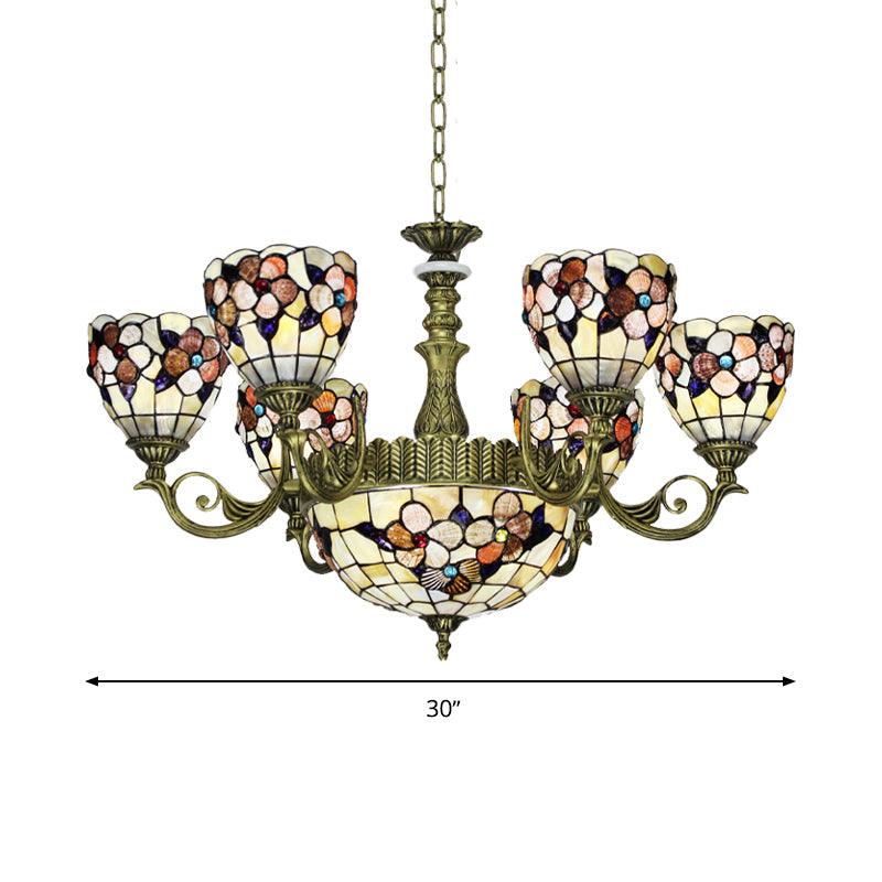 9/11 Lights Bedroom Ceiling Chandelier Tiffany Beige Flower - Rebooters