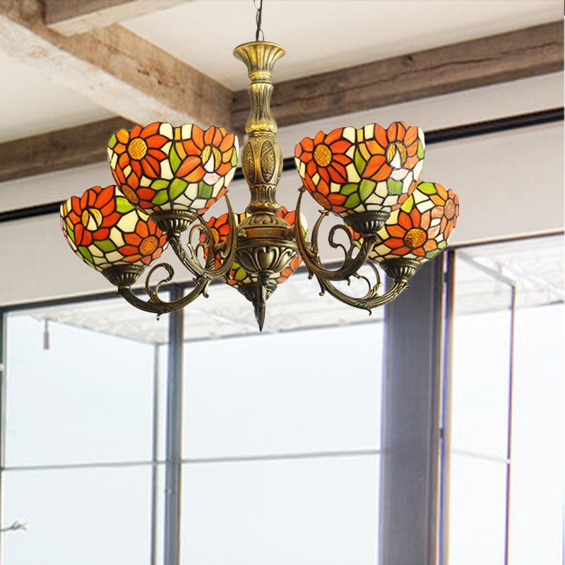 3/5/6 Lights Sunflower Kitchen Hanging Light Stained Glass - Rebooters