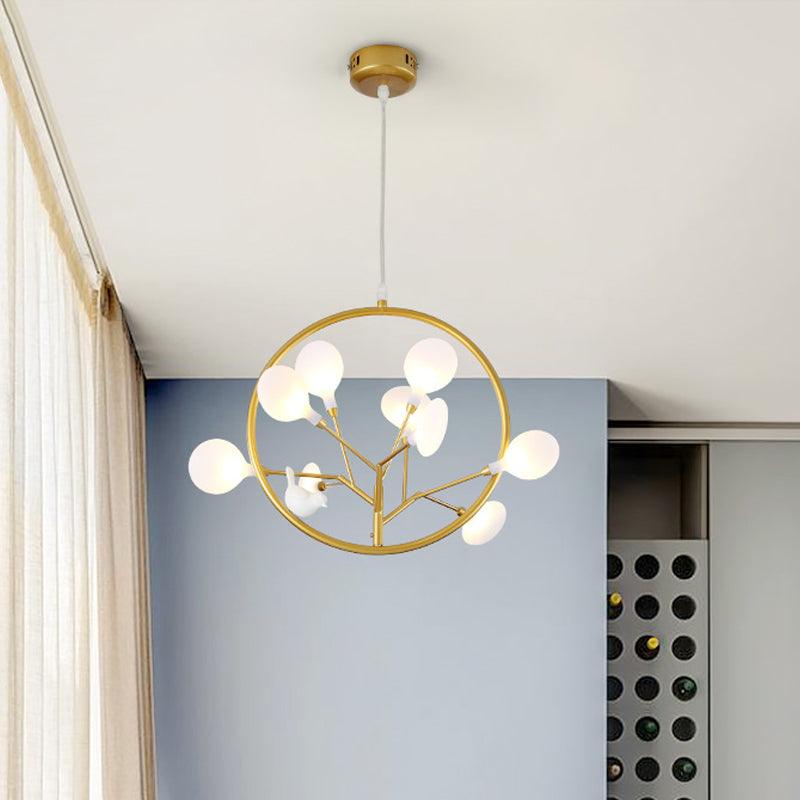 9 Lights Branch Pendant Lamp with Bird Deco in Gold - Rebooters