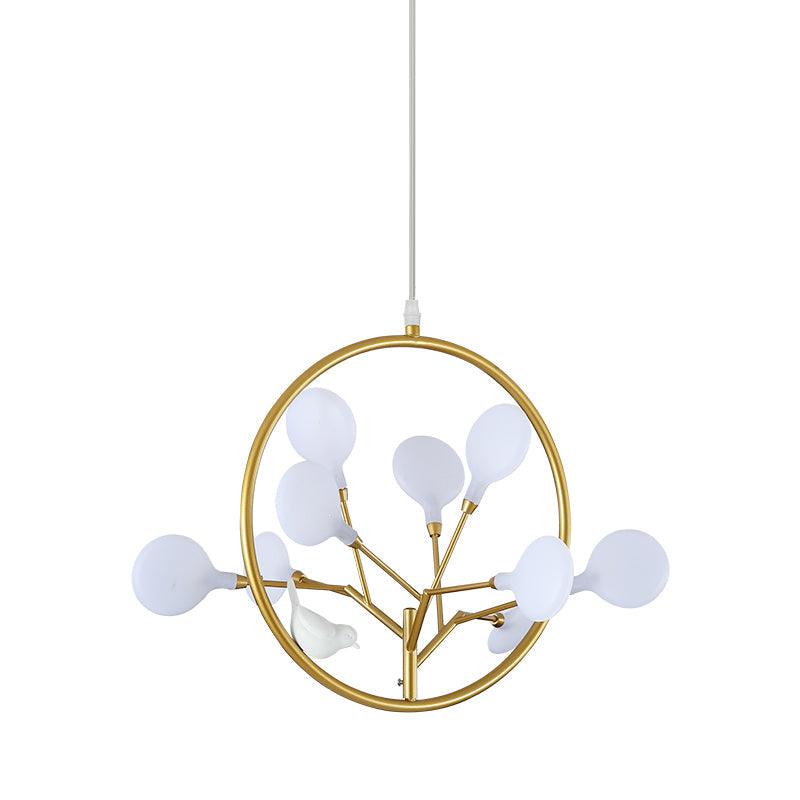 9 Lights Branch Pendant Lamp with Bird Deco in Gold - Rebooters